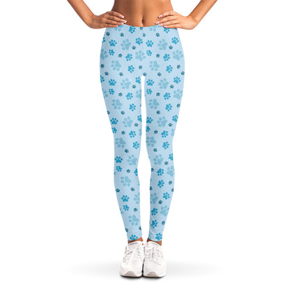Blue Animal Paw Pattern Print Women's Leggings