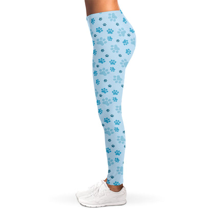 Blue Animal Paw Pattern Print Women's Leggings