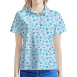 Blue Animal Paw Pattern Print Women's Polo Shirt