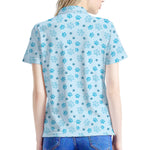 Blue Animal Paw Pattern Print Women's Polo Shirt