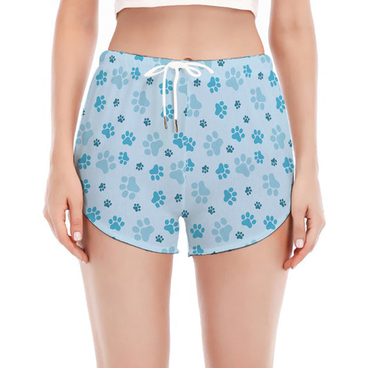 Blue Animal Paw Pattern Print Women's Split Running Shorts