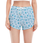Blue Animal Paw Pattern Print Women's Split Running Shorts