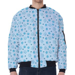 Blue Animal Paw Pattern Print Zip Sleeve Bomber Jacket