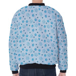 Blue Animal Paw Pattern Print Zip Sleeve Bomber Jacket