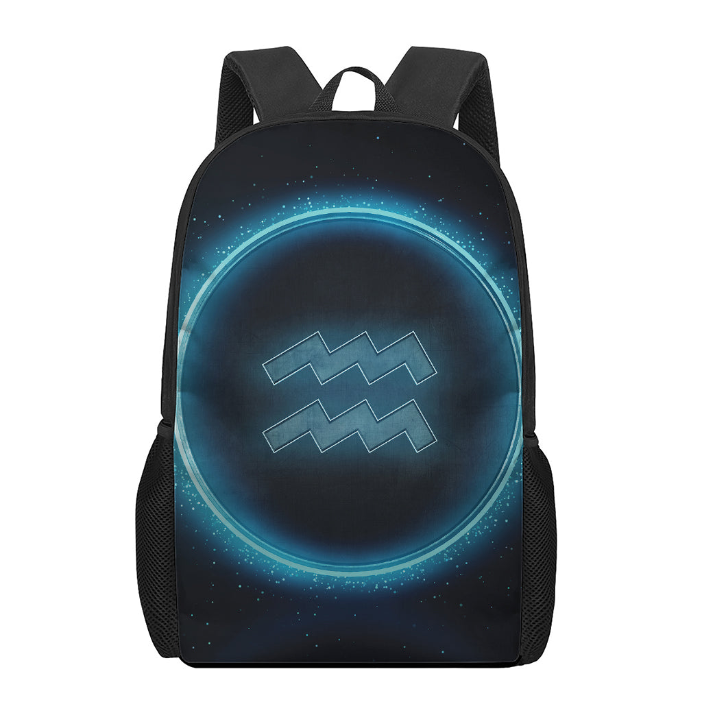 Blue Aquarius Zodiac Sign Print 17 Inch Backpack