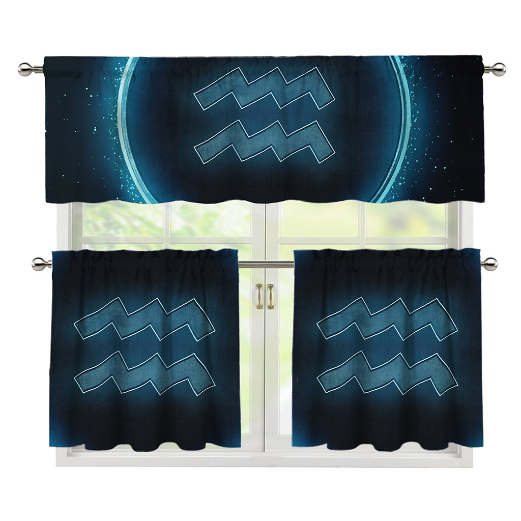 Blue Aquarius Zodiac Sign Print 3 Piece Kitchen Curtains