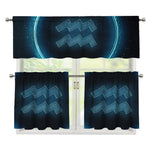 Blue Aquarius Zodiac Sign Print 3 Piece Kitchen Curtains