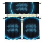 Blue Aquarius Zodiac Sign Print 3 Piece Kitchen Curtains