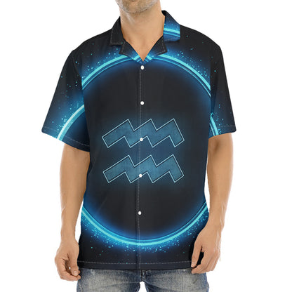 Blue Aquarius Zodiac Sign Print Aloha Shirt