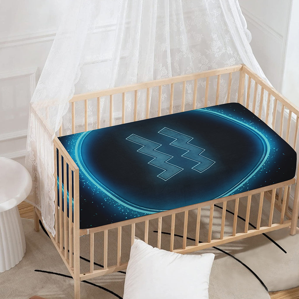 Blue Aquarius Zodiac Sign Print Baby Crib Sheet