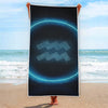 Blue Aquarius Zodiac Sign Print Beach Towel