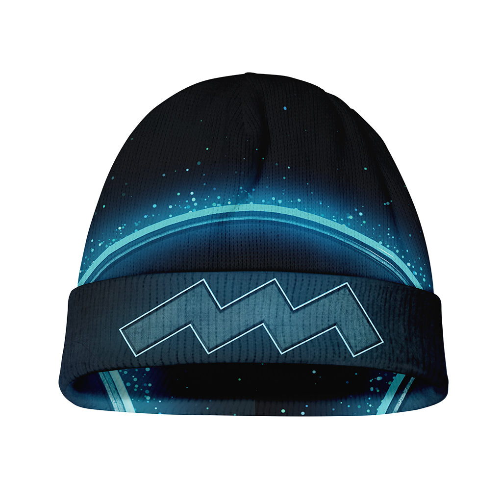 Blue Aquarius Zodiac Sign Print Beanie