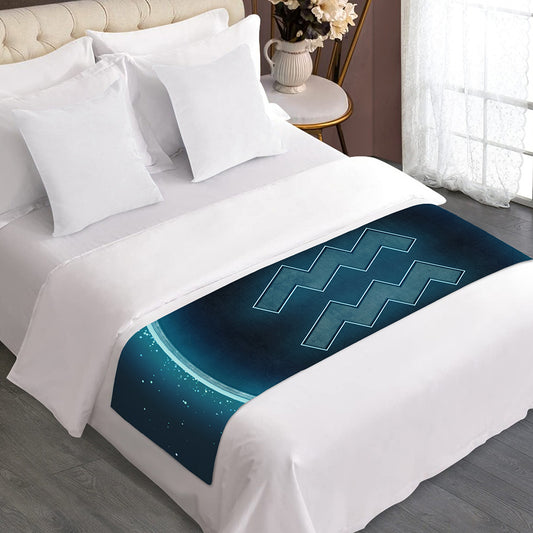 Blue Aquarius Zodiac Sign Print Bed Runner
