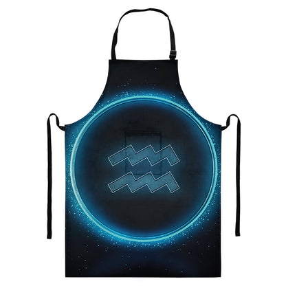 Blue Aquarius Zodiac Sign Print Bib Apron With Pocket
