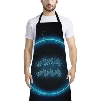 Blue Aquarius Zodiac Sign Print Bib Apron With Pocket