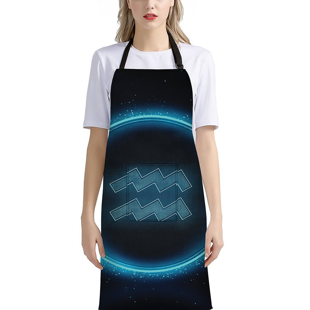 Blue Aquarius Zodiac Sign Print Bib Apron With Pocket