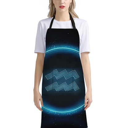 Blue Aquarius Zodiac Sign Print Bib Apron With Pocket