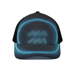 Blue Aquarius Zodiac Sign Print Black Mesh Trucker Cap