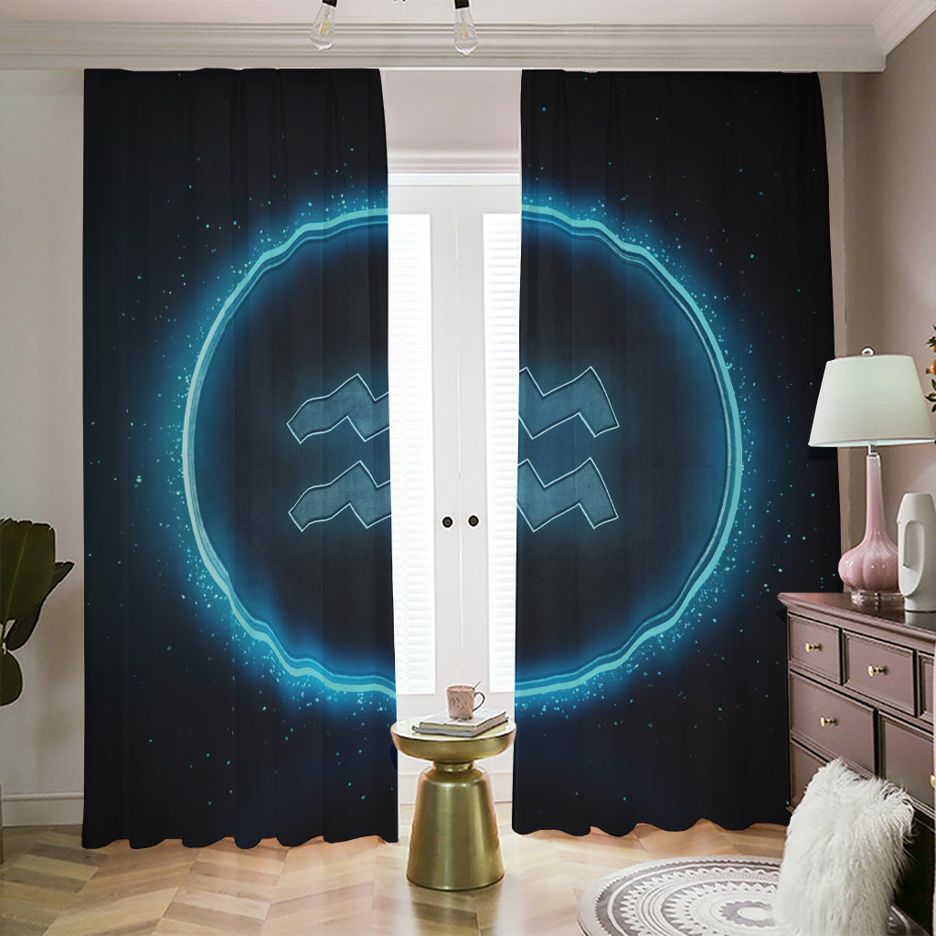 Blue Aquarius Zodiac Sign Print Blackout Pencil Pleat Curtains