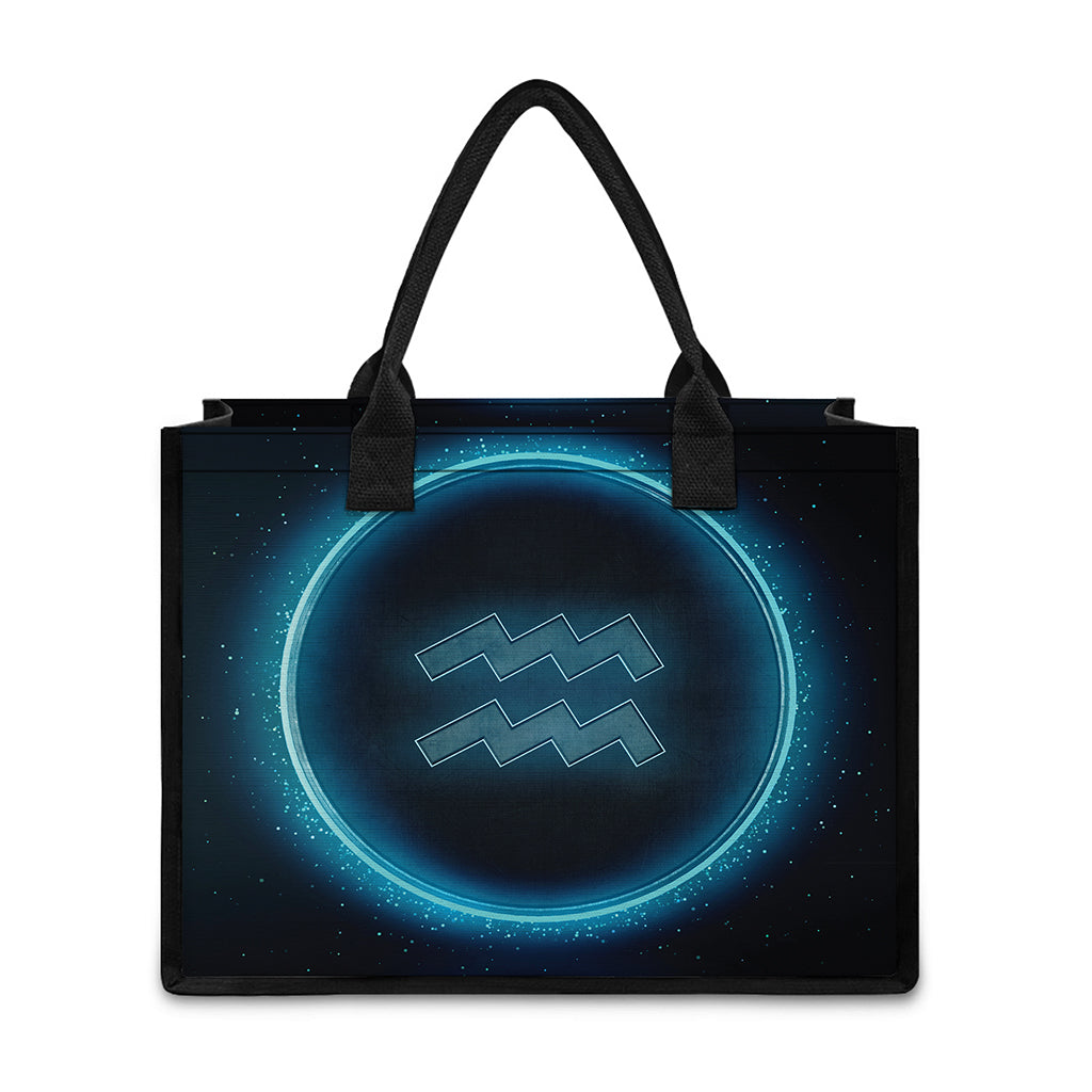Blue Aquarius Zodiac Sign Print Canvas Tote Bag