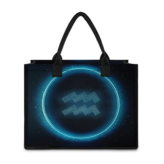 Blue Aquarius Zodiac Sign Print Canvas Tote Bag
