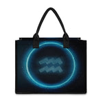 Blue Aquarius Zodiac Sign Print Canvas Tote Bag