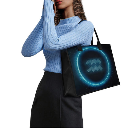 Blue Aquarius Zodiac Sign Print Canvas Tote Bag