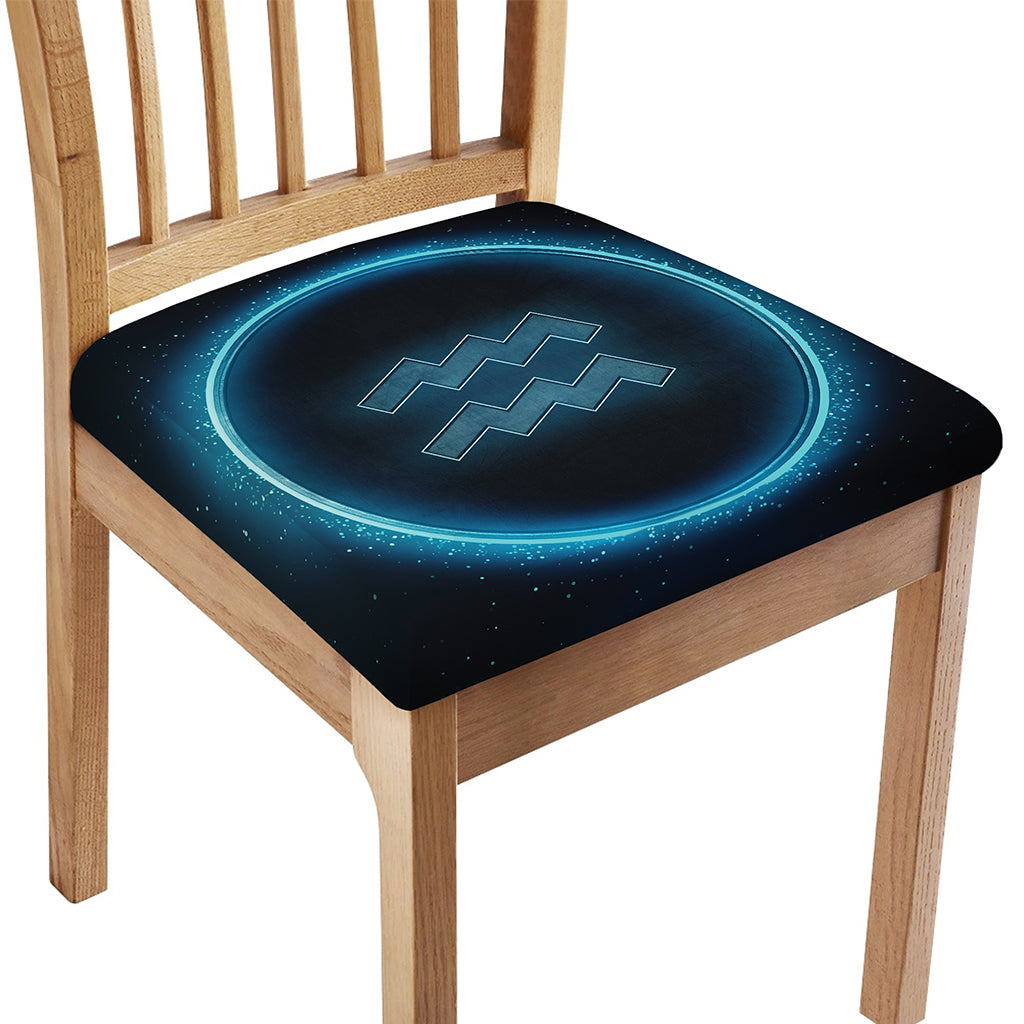 Blue Aquarius Zodiac Sign Print Chair Cushion Cover