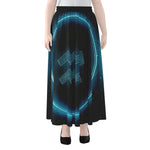 Blue Aquarius Zodiac Sign Print Chiffon Maxi Skirt