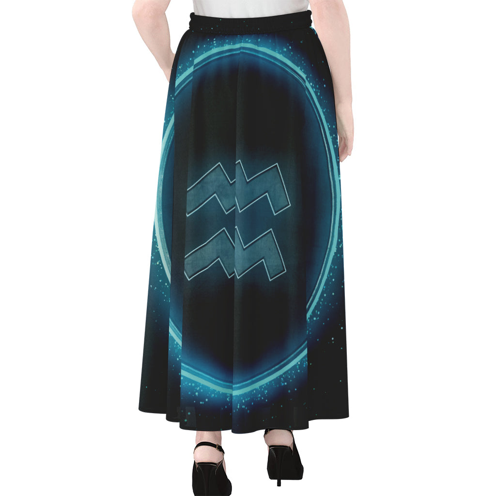 Blue Aquarius Zodiac Sign Print Chiffon Maxi Skirt