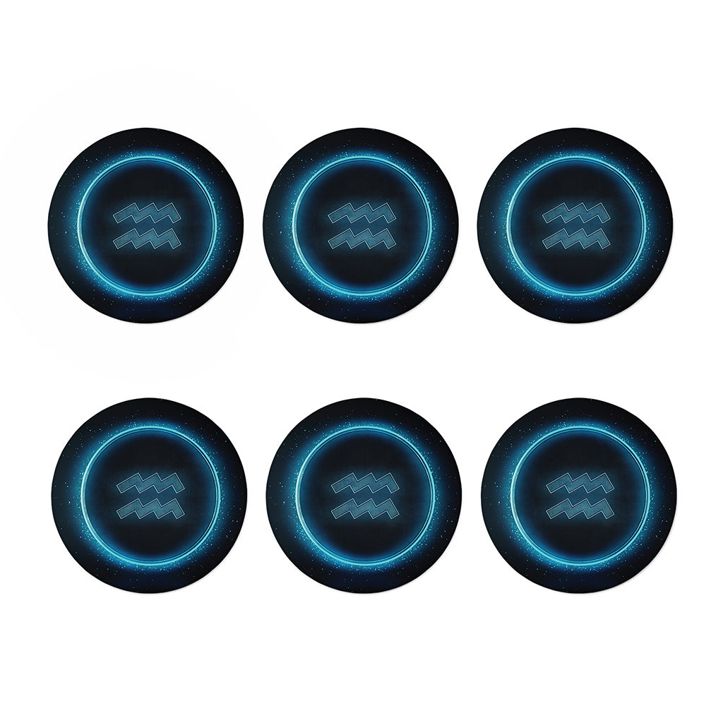 Blue Aquarius Zodiac Sign Print Coaster Set