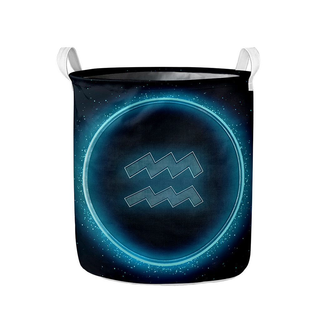 Blue Aquarius Zodiac Sign Print Collapsible Laundry Basket
