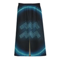 Blue Aquarius Zodiac Sign Print Cotton Front Slit Maxi Skirt