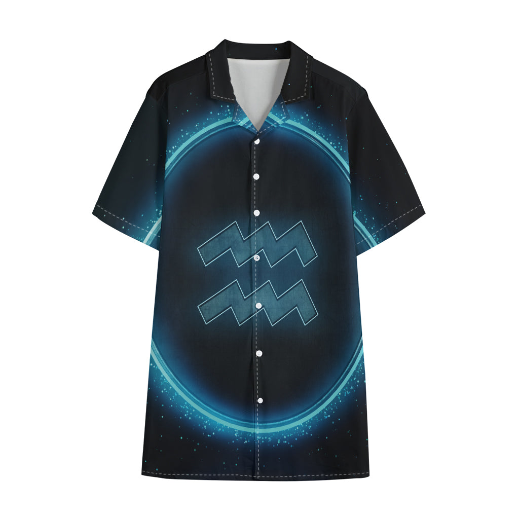 Blue Aquarius Zodiac Sign Print Cotton Hawaiian Shirt