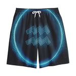 Blue Aquarius Zodiac Sign Print Cotton Shorts