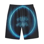Blue Aquarius Zodiac Sign Print Cotton Shorts