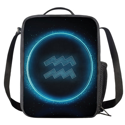 Blue Aquarius Zodiac Sign Print Crossbody Lunch Bag