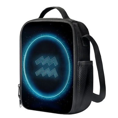 Blue Aquarius Zodiac Sign Print Crossbody Lunch Bag