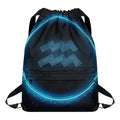 Blue Aquarius Zodiac Sign Print Drawstring Backpack