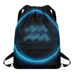 Blue Aquarius Zodiac Sign Print Drawstring Backpack