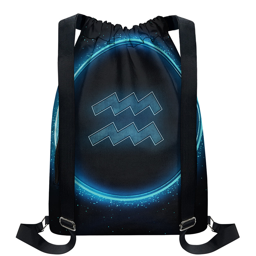 Blue Aquarius Zodiac Sign Print Drawstring Backpack