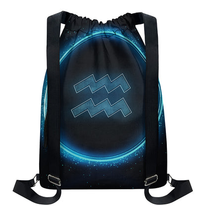 Blue Aquarius Zodiac Sign Print Drawstring Backpack