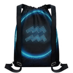 Blue Aquarius Zodiac Sign Print Drawstring Backpack