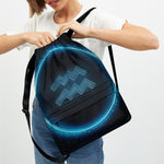 Blue Aquarius Zodiac Sign Print Drawstring Backpack