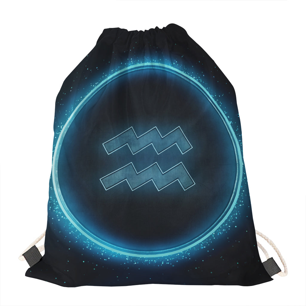 Blue Aquarius Zodiac Sign Print Drawstring Bag