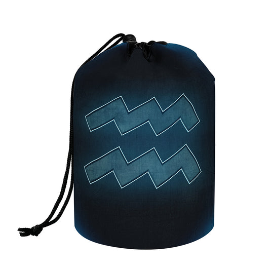 Blue Aquarius Zodiac Sign Print Drawstring Makeup Bag