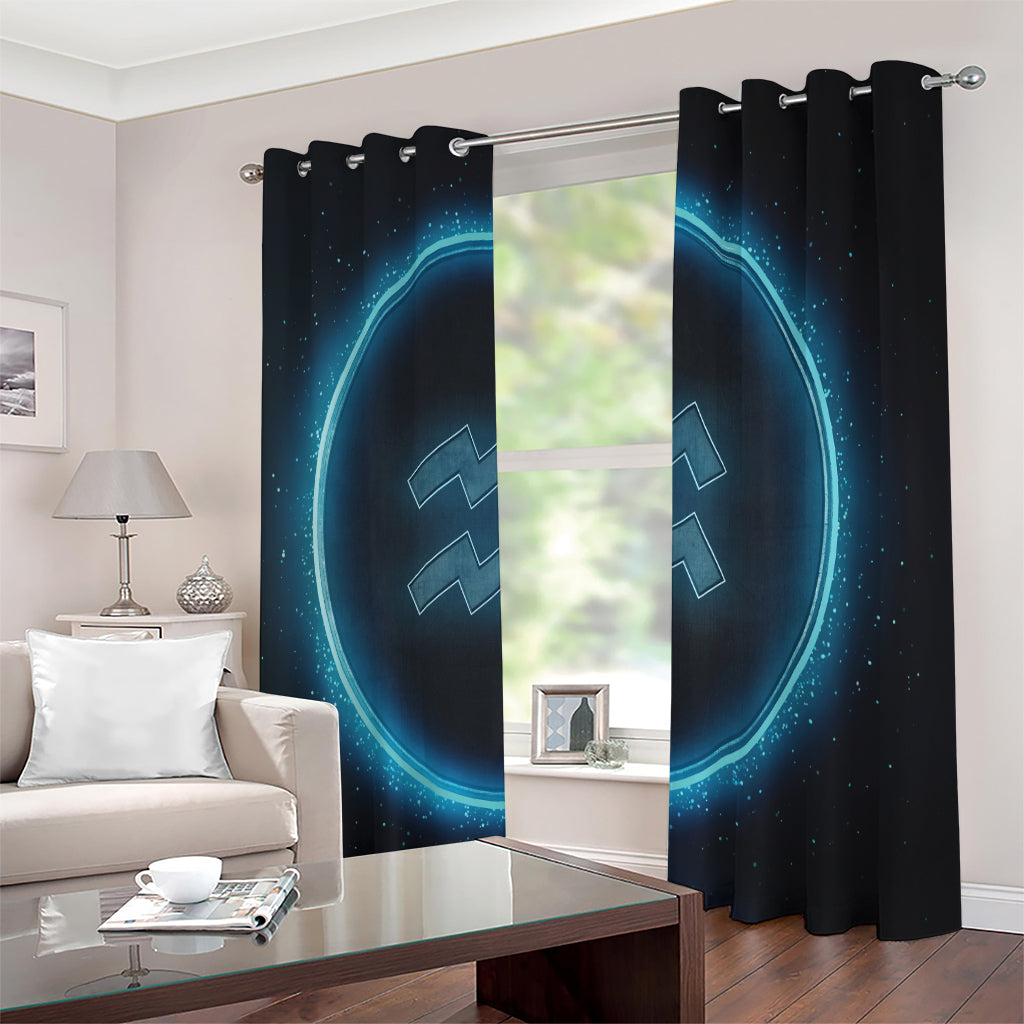 Blue Aquarius Zodiac Sign Print Extra Wide Grommet Curtains