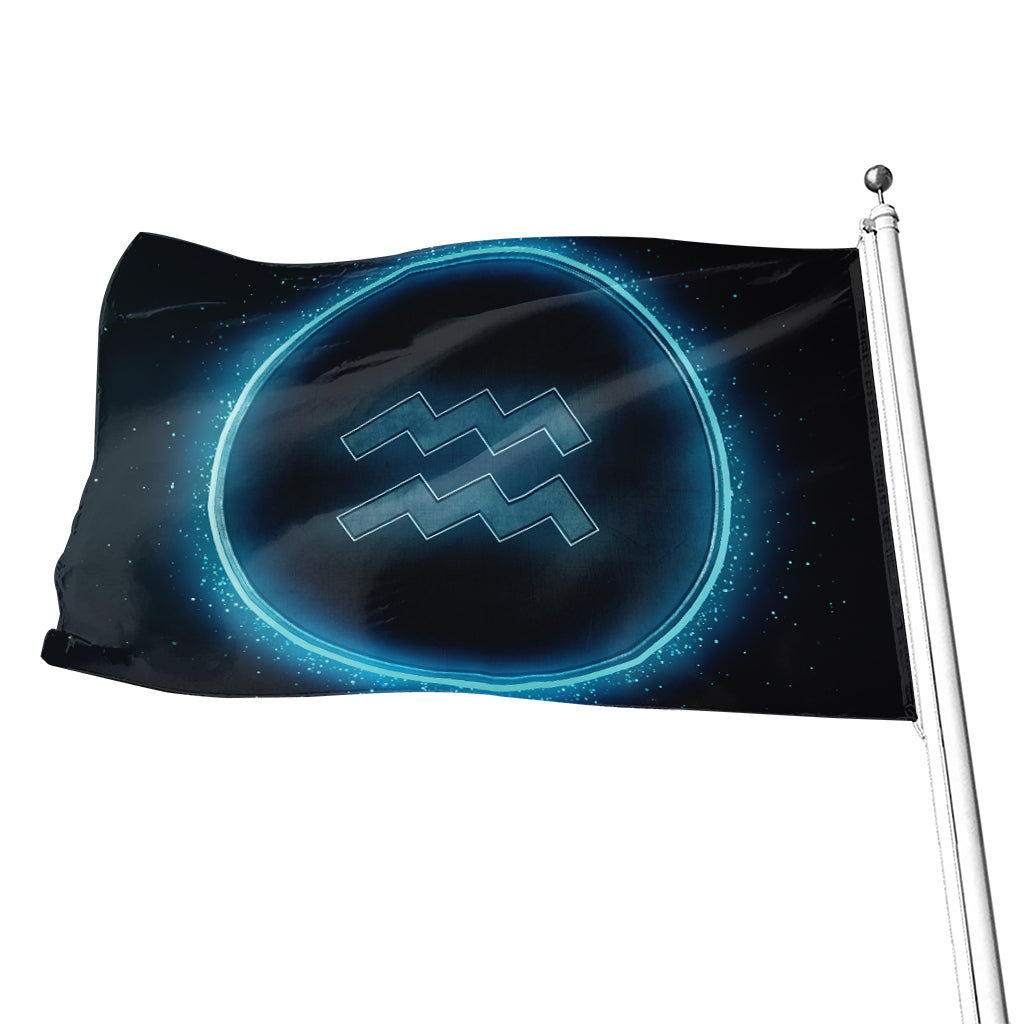 Blue Aquarius Zodiac Sign Print Flag