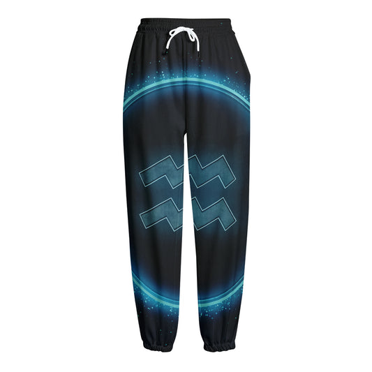 Blue Aquarius Zodiac Sign Print Fleece Lined Knit Pants