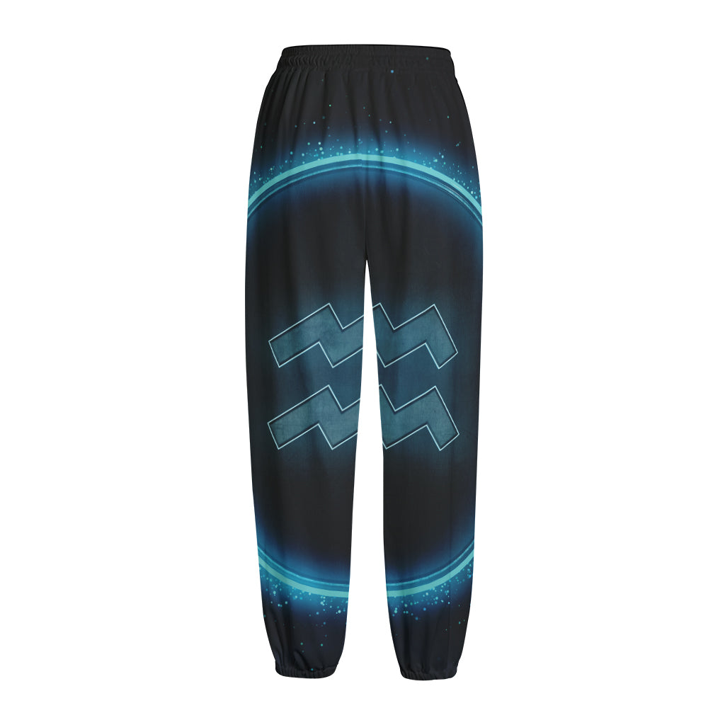 Blue Aquarius Zodiac Sign Print Fleece Lined Knit Pants